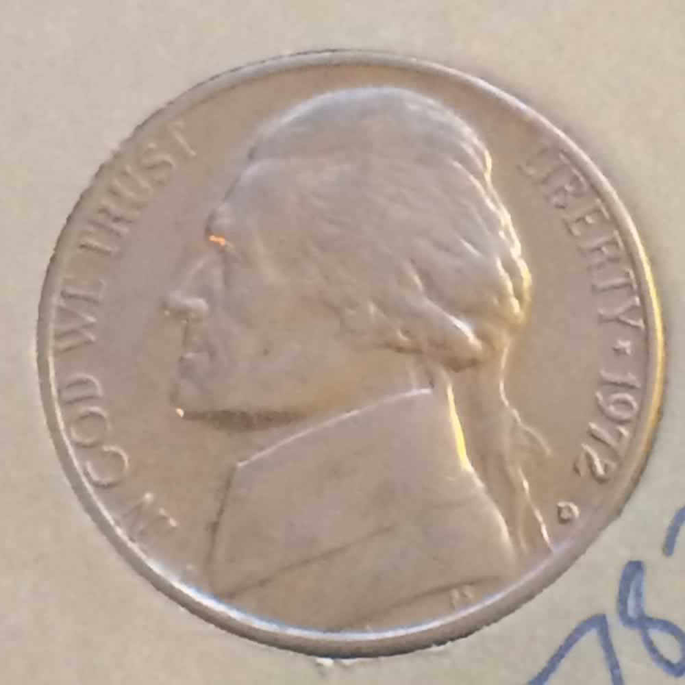 US 1972 D Jefferson Nickel ( 5C ) - Obverse