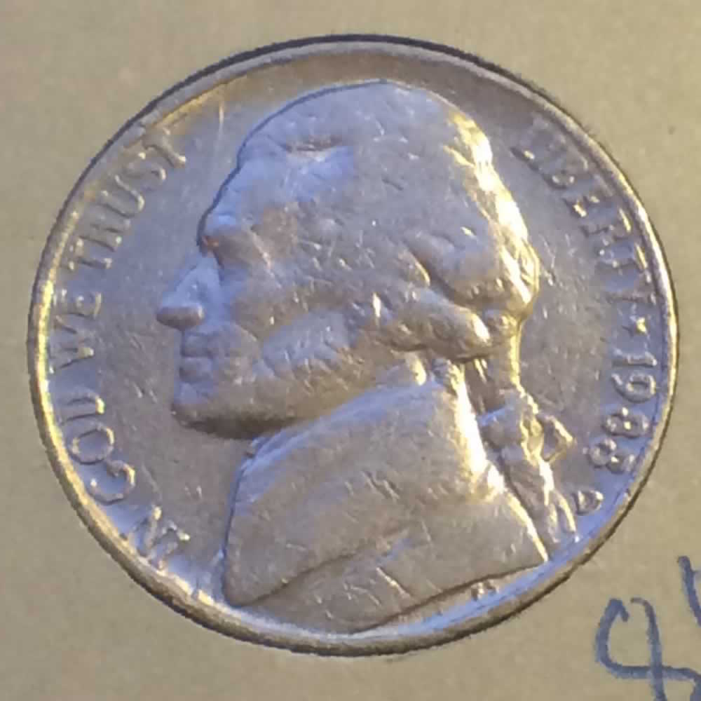 US 1988 D Jefferson Nickel ( 5C ) - Obverse