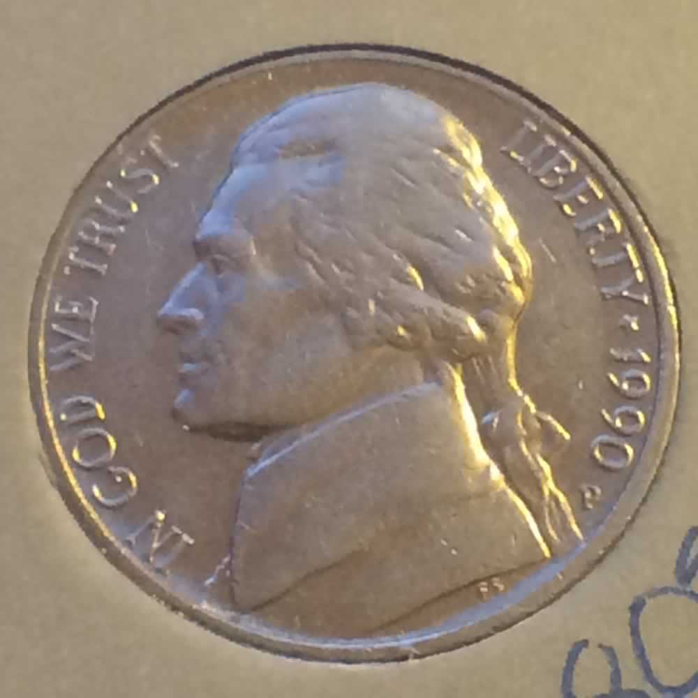US 1990 P Jefferson Nickel ( 5C ) - Obverse