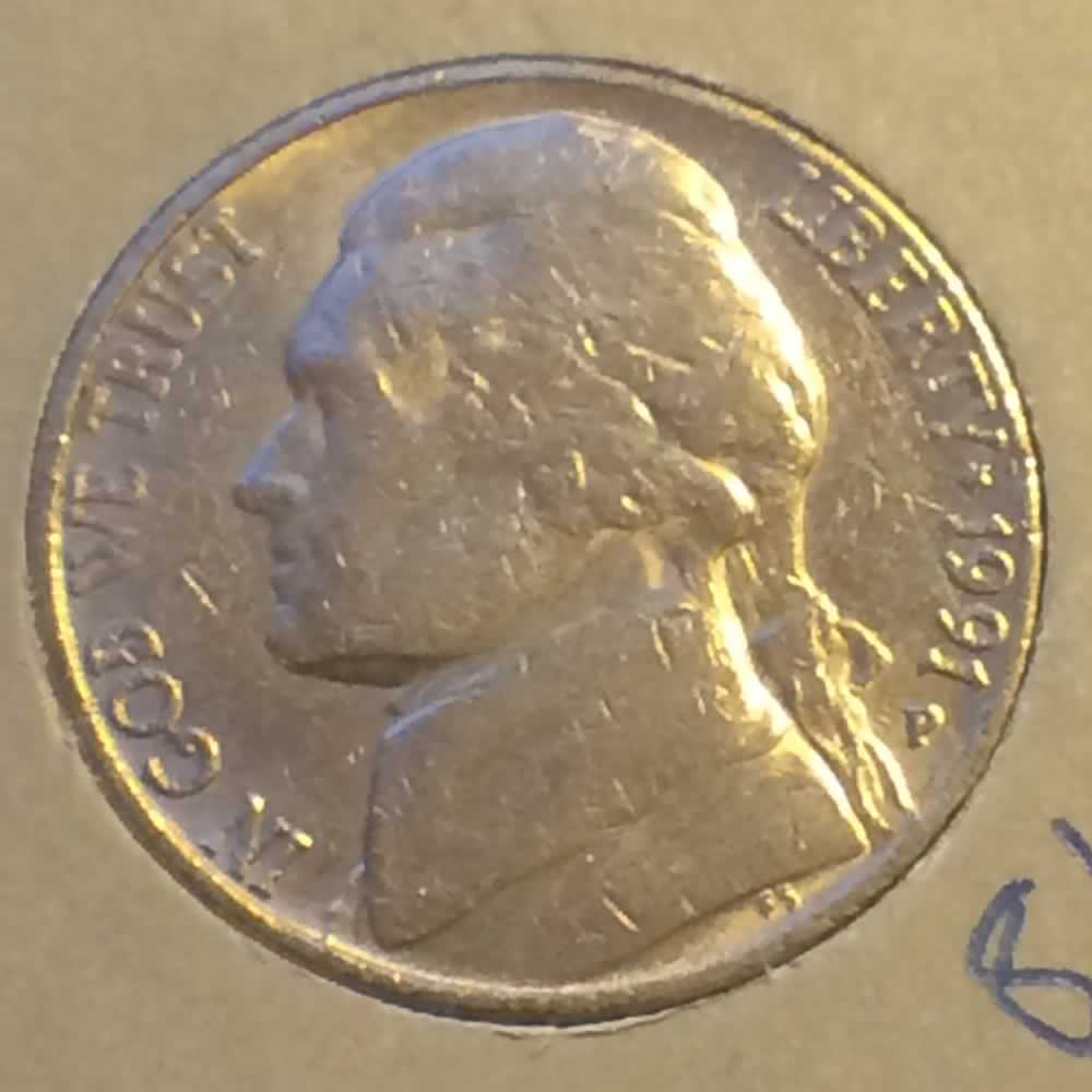 US 1991 P Jefferson Nickel ( 5C ) - Obverse