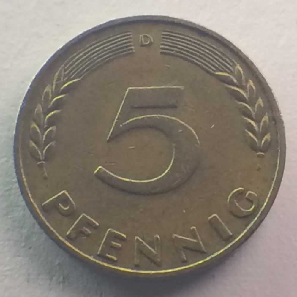 Germany 1967 D 5 Pfennig ( 5pf ) - Obverse